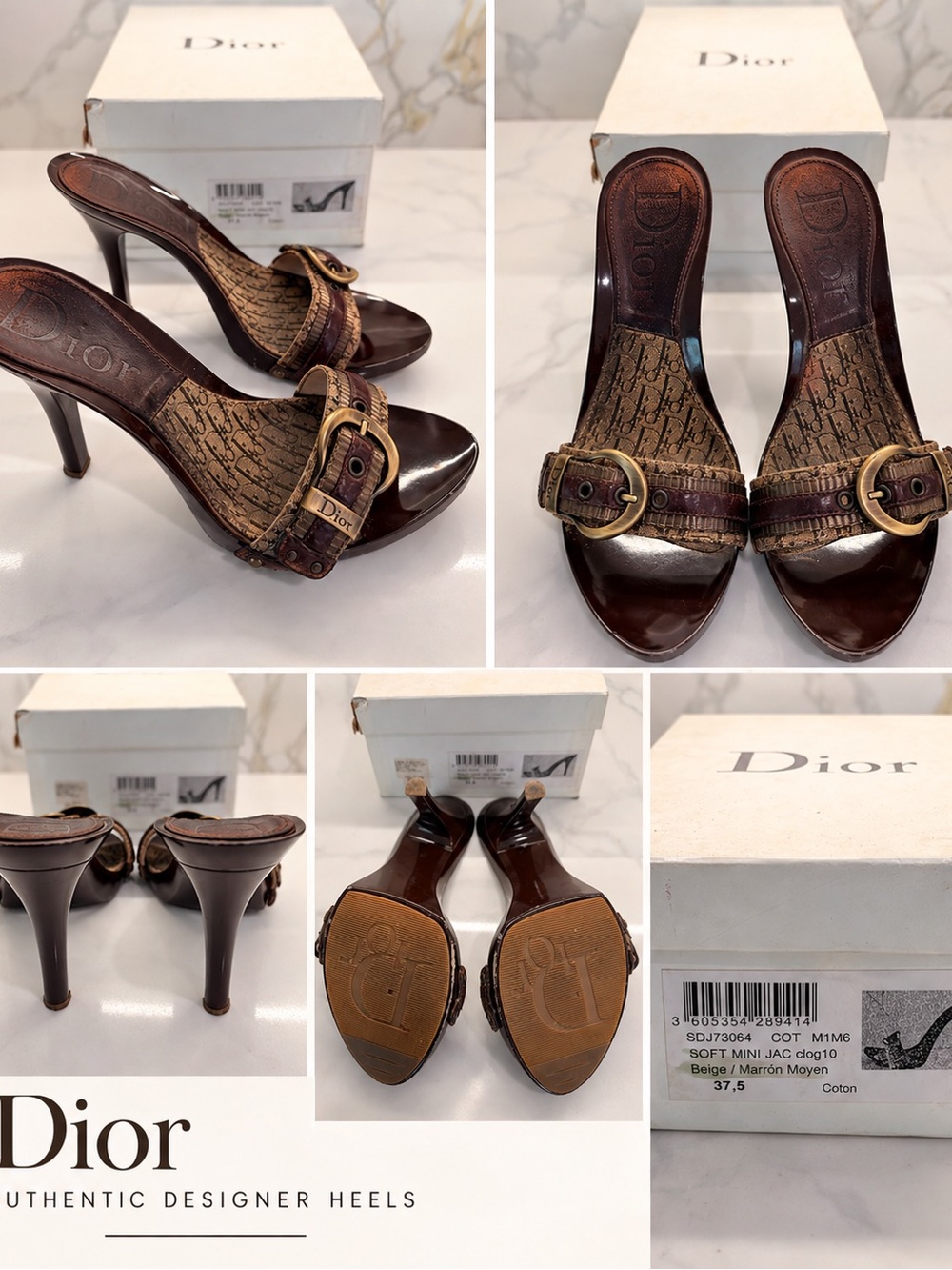 Dior Brown Monogram Buckle Leather Mules